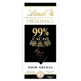 شکلات تخته ای لینت اکسلنس Lindt Excellence ( 99% کاکائو ) مدل فوق العاده قوی و تلخ Noir Absolu ( 50 گرمی )