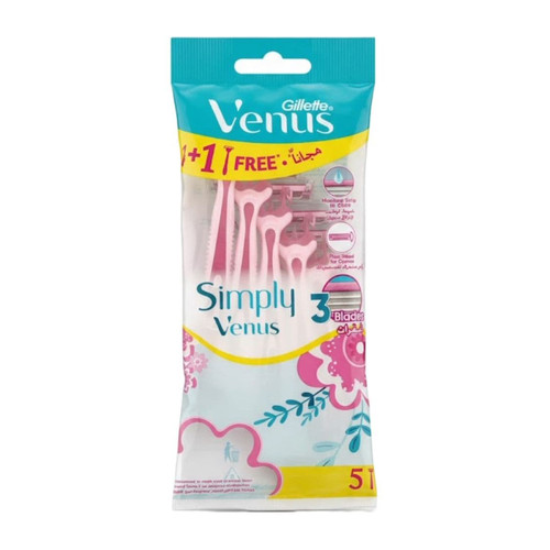 خودتراش 3 تیغه زنانه ژیلت ونوس Gillette Venus مدل Simply ( بسته 5 عددی )