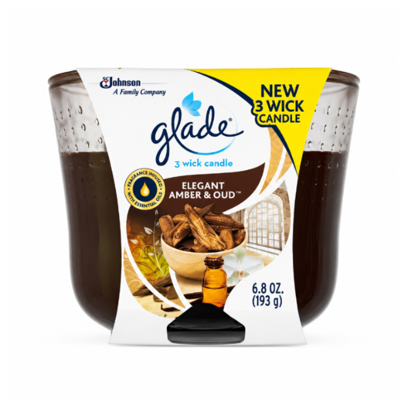 شمع معطر 3 فتیله‌ای گلید Glade با رایحه کهربا Amber
