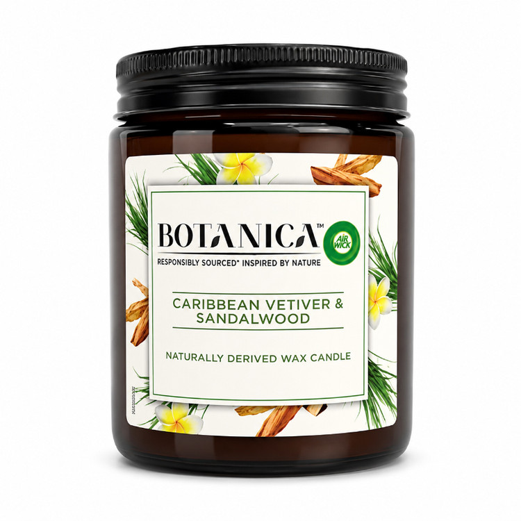 شمع معطر بوتانیکا Botanica مدل خس خس کارائیبی و چوب صندل Caribbean Vetiver & Sandalwood