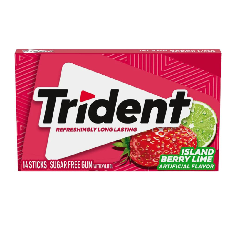 آدامس بدون قند تریدنت Trident با طعم توت‌ فرنگی و لیمو  BERRY LIME ( ۱۴ عددی )