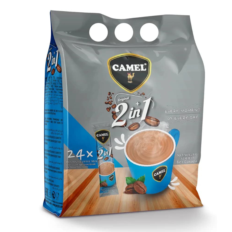 کافی میکس 2 در 1 کمل Camel مدل بدون شکر افزوده no sugar added ( بسته 24 عددی )