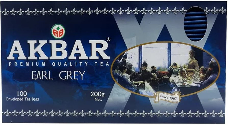 چای تی بگ ( کیسهای ) اکبر Akbar مدل ارل گری Earl Grey ( پاکت ۱۰۰ عددی )