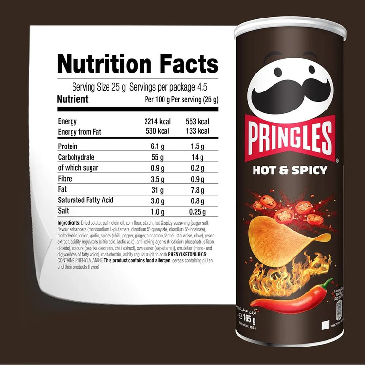 چیپس پرینگلز Pringles با طعم تند و ادویه ای Hot & Spicy ( 165 گرم )