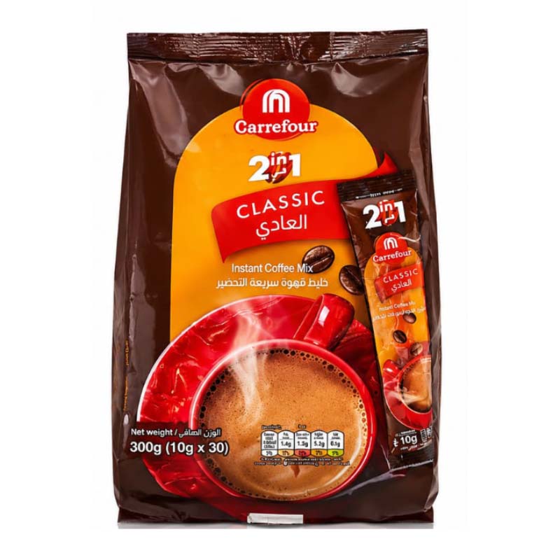 کافی میکس ۲ در ۱ بدون شکر کارفور Carrefour مدل کلاسیک Classic ( بسته 30 عددی )