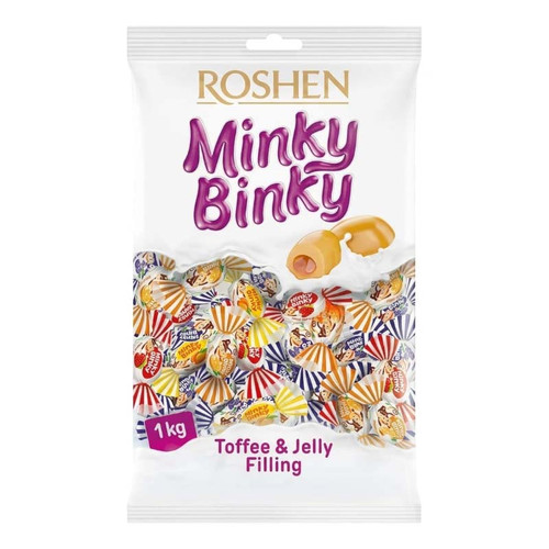 تافی مغزدار میوهای روشن Roshen مدل مینکی بینکی Minky Binky ( بسته یک کیلویی )