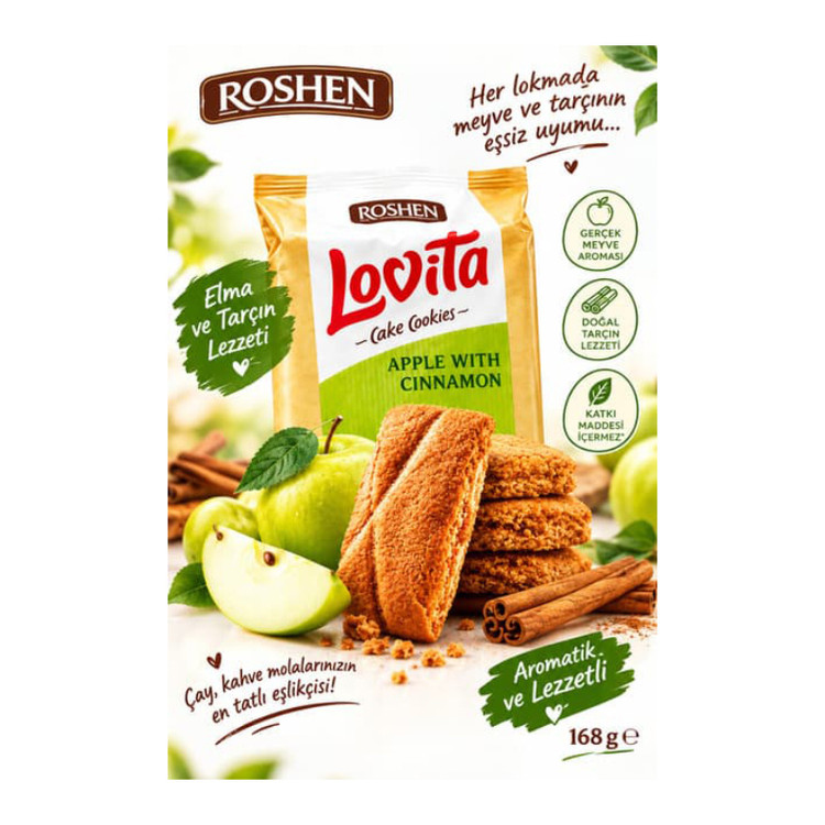 کیک کوکی مغزدار لاویتا روشن Roshen Lovita با طعم سیب و دارچین ( بسته ۱۶۸ گرمی )