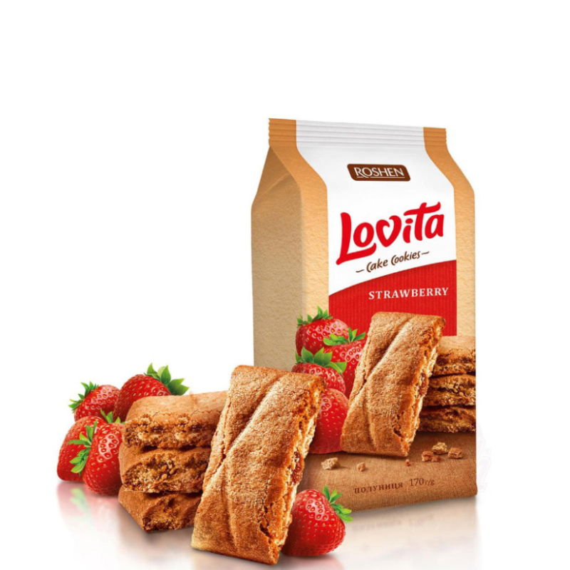 کیک کوکی مغزدار لاویتا روشن Roshen Lovita با طعم توت‌ فرنگی ( بسته ۱۶۸ گرمی )
