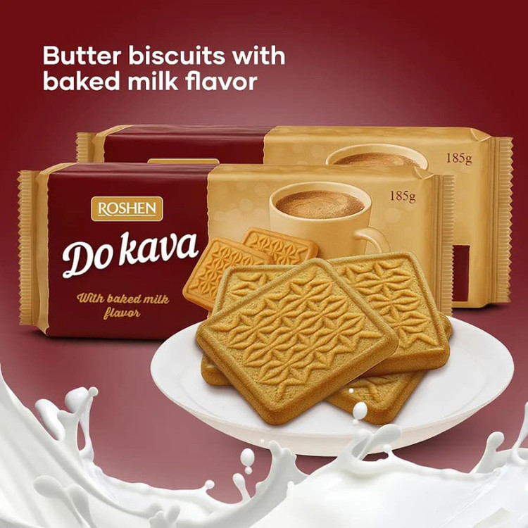 بیسکوئیت مخصوص قهوه روشن Roshen Do Kavy با طعم شیر پخته ( بسته ۱۸۵ گرمی )