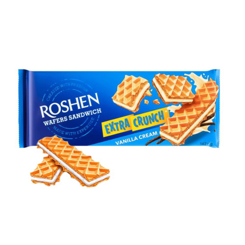 ویفر ساندویچی اکسترا کرانچ روشن Roshen مدل کرم وانیلی Vanilla Cream ( بسته ۱۴۲ گرمی )