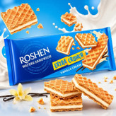 ویفر ساندویچی اکسترا کرانچ روشن Roshen مدل کرم وانیلی Vanilla Cream ( بسته ۱۴۲ گرمی )