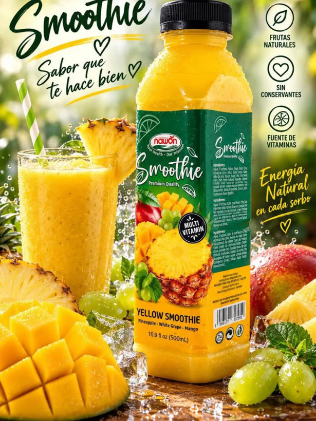 نوشیدنی اسموتی زرد نوان Nawon Yellow Smoothie با طعم آناناس ، انگور سفید ، انبه ( 500 میل )