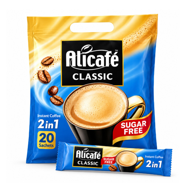 کافی میکس ۲ در ۱ بدون شکر علی کافه Alicafé مدل کلاسیک Classic ( بسته 20 عددی )